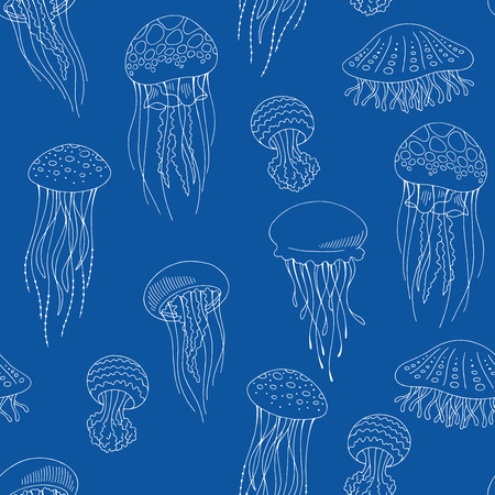 Jellyfish graphic blue color seamless pattern background vector illustrationのイラスト素材