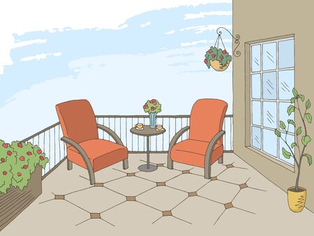 Balcony graphic color interior sketch illustration vectorのイラスト素材