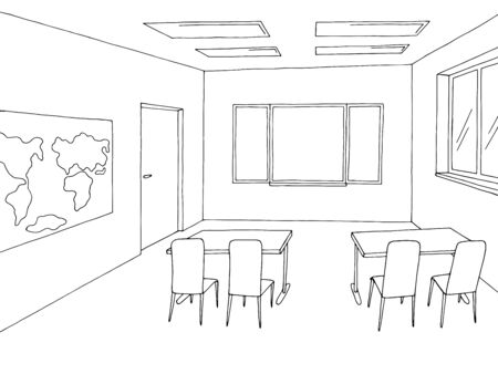 Classroom graphic black and white interior sketch illustration vectorのイラスト素材
