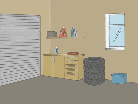 Garage graphic color interior sketch illustration vectorのイラスト素材