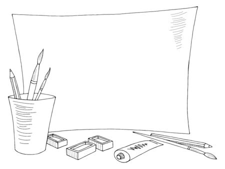 Art brush, pencil, paint and paper graphic black white doodle sketch illustration vectorのイラスト素材