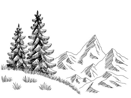 Mountains hill graphic black white landscape sketch illustration vectorのイラスト素材