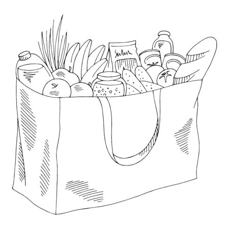 Grocery bag graphic isolated black white sketch illustration vectorのイラスト素材