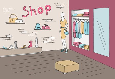 Shop interior graphic color sketch illustration vectorのイラスト素材