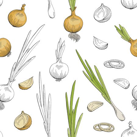 Onion vegetable graphic color seamless pattern background sketch illustration vectorのイラスト素材