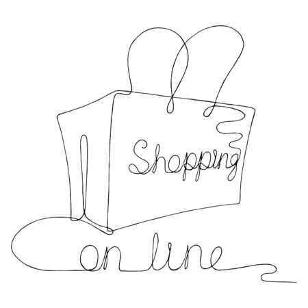 Continuous on line shopping bag graphic black white isolated sketch illustration vectorのイラスト素材