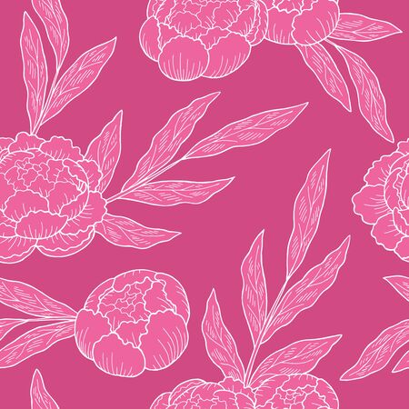 Peony flower graphic seamless pattern background pink color sketch illustration vectorのイラスト素材