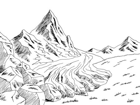 Glacier mountains hill graphic black white landscape sketch illustration vectorのイラスト素材