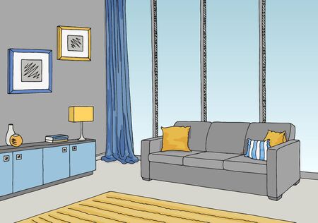 Living room graphic color interior sketch illustration vectorのイラスト素材
