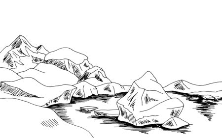 Antarctica sea iceberg graphic black white sketch illustration vectorのイラスト素材