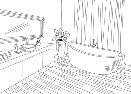 Bathroom graphic home interior black white sketch illustration vectorのイラスト素材