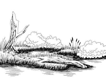 Bog swamp graphic black white landscape sketch illustration vectorのイラスト素材