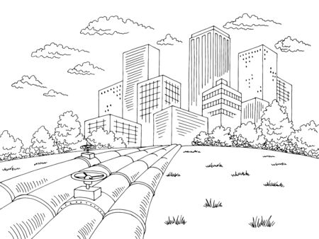 City pipes graphic black white cityscape skyline sketch illustration vectorのイラスト素材
