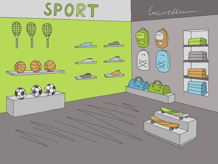 Sport shop store graphic interior color sketch illustration vectorのイラスト素材