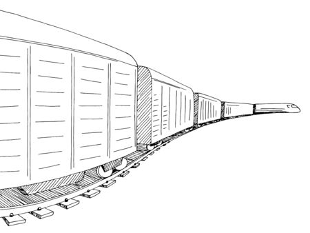 Freight train graphic black white sketch illustration vectorのイラスト素材