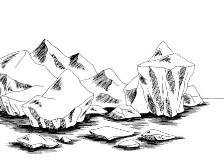 Arctic sea iceberg graphic black white sketch illustration vectorのイラスト素材
