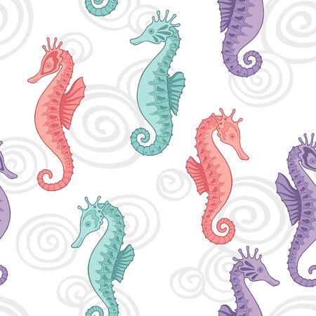 Sea horse color seamless pattern sketch background illustration vectorのイラスト素材