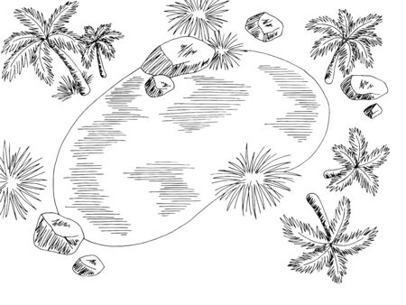Oasis aerial top view from above desert graphic black white landscape illustration vectorのイラスト素材
