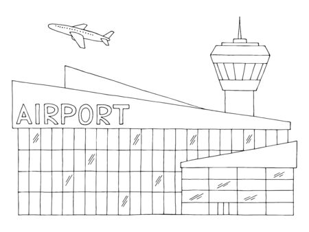 Airport building exterior graphic black white isolated sketch illustration vectorのイラスト素材