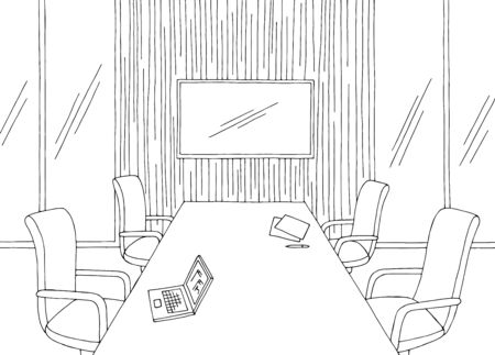 Conference room office vertical garden interior graphic black white sketch illustration vectorのイラスト素材