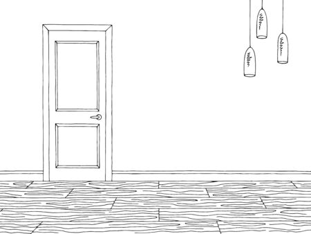 Room graphic black white home interior sketch illustration vectorのイラスト素材