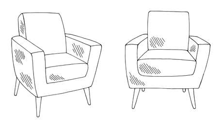Armchair graphic black white isolated sketch illustration vectorのイラスト素材