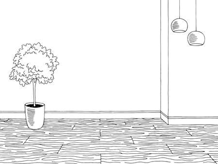 Room graphic black white home interior sketch illustration vectorのイラスト素材
