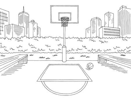 Basketball court street sport graphic black white city landscape sketch illustration vectorのイラスト素材