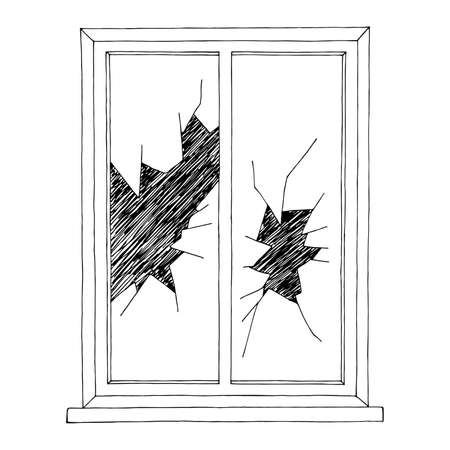 Broken window graphic black white isolated sketch illustration vectorのイラスト素材
