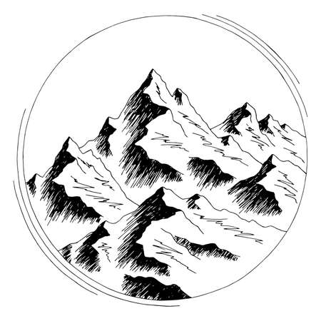 Mountain round frame range graphic black white landscape isolated sketch illustration vectorのイラスト素材
