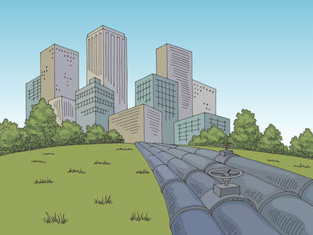 City pipes graphic color cityscape skyline sketch illustration vectorのイラスト素材