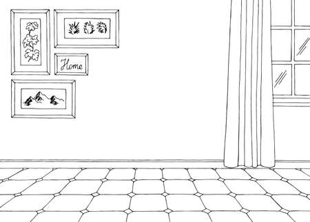 Room graphic black white home interior sketch illustration vectorのイラスト素材