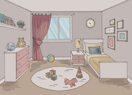 Children room graphic color home interior sketch illustration vector