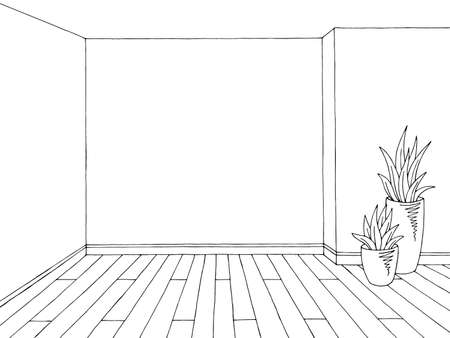 Room graphic black white home interior sketch illustration vectorのイラスト素材