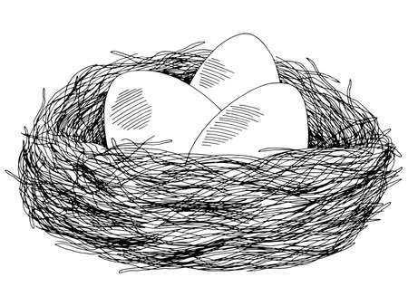 Eggs nest graphic black white isolated sketch illustration vectorのイラスト素材