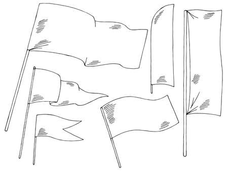 Flag set graphic black white sketch illustration vectorのイラスト素材