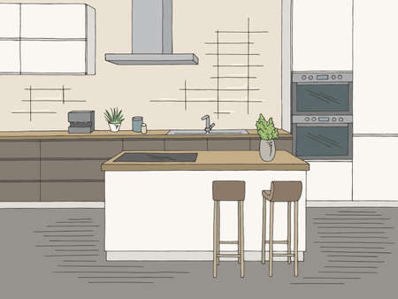 Kitchen room graphic color home interior sketch illustration vectorのイラスト素材