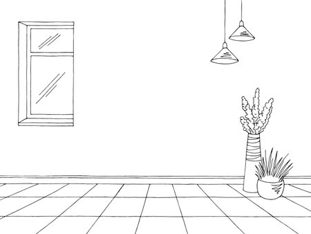 Room graphic black white home interior sketch illustration vectorのイラスト素材