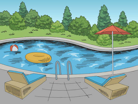 Swimming pool graphic color landscape sketch illustration vectorのイラスト素材