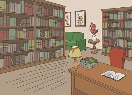 Library interior graphic color sketch illustration vectorのイラスト素材