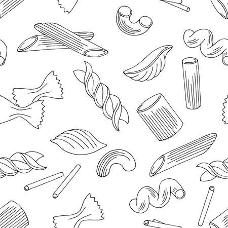 Pasta seamless pattern graphic black white sketch illustration vectorのイラスト素材
