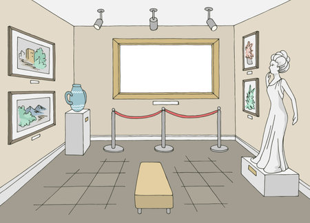 Museum interior graphic color empty blank picture frame sketch illustration vectorのイラスト素材