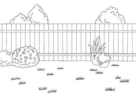 Backyard garden graphic black white sketch illustration vectorのイラスト素材