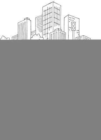 Crosswalk street road graphic black white city vertical landscape sketch illustration vectorのイラスト素材
