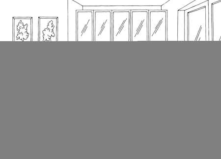 Kitchen room graphic black white home interior sketch illustration vectorのイラスト素材