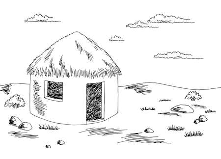 Desert hut house graphic black white sketch illustration vectorのイラスト素材