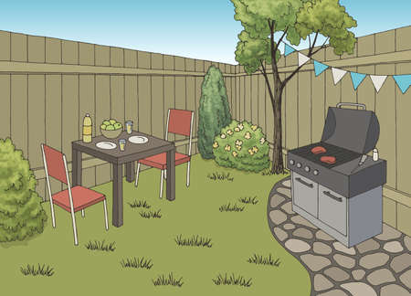 Backyard bbq garden party graphic color sketch illustration vectorのイラスト素材
