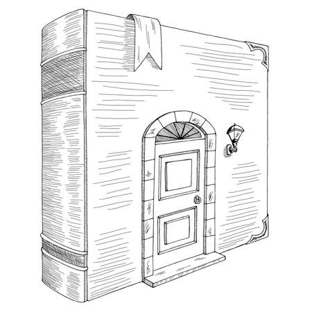 Book house exterior graphic black white sketch isolated illustration vectorのイラスト素材