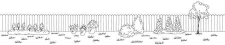 Backyard garden graphic black white long landscape sketch illustration vectorのイラスト素材