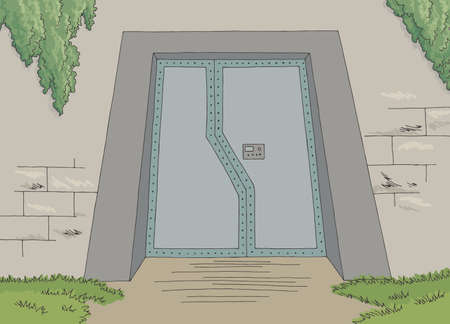 Bunker gate exterior color landscape sketch illustration vectorのイラスト素材